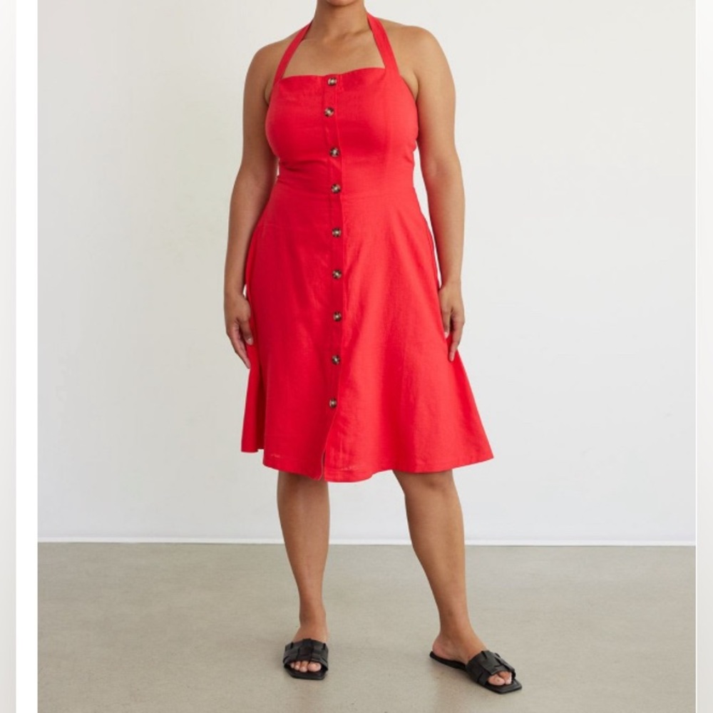 Plus size Sleeveless Halter-Neck Linen Dress